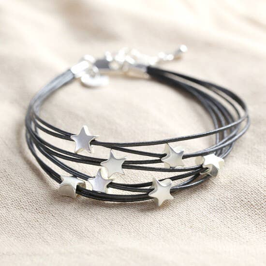 Multi-Strand Star Bracelet In Dark Grey And Silver