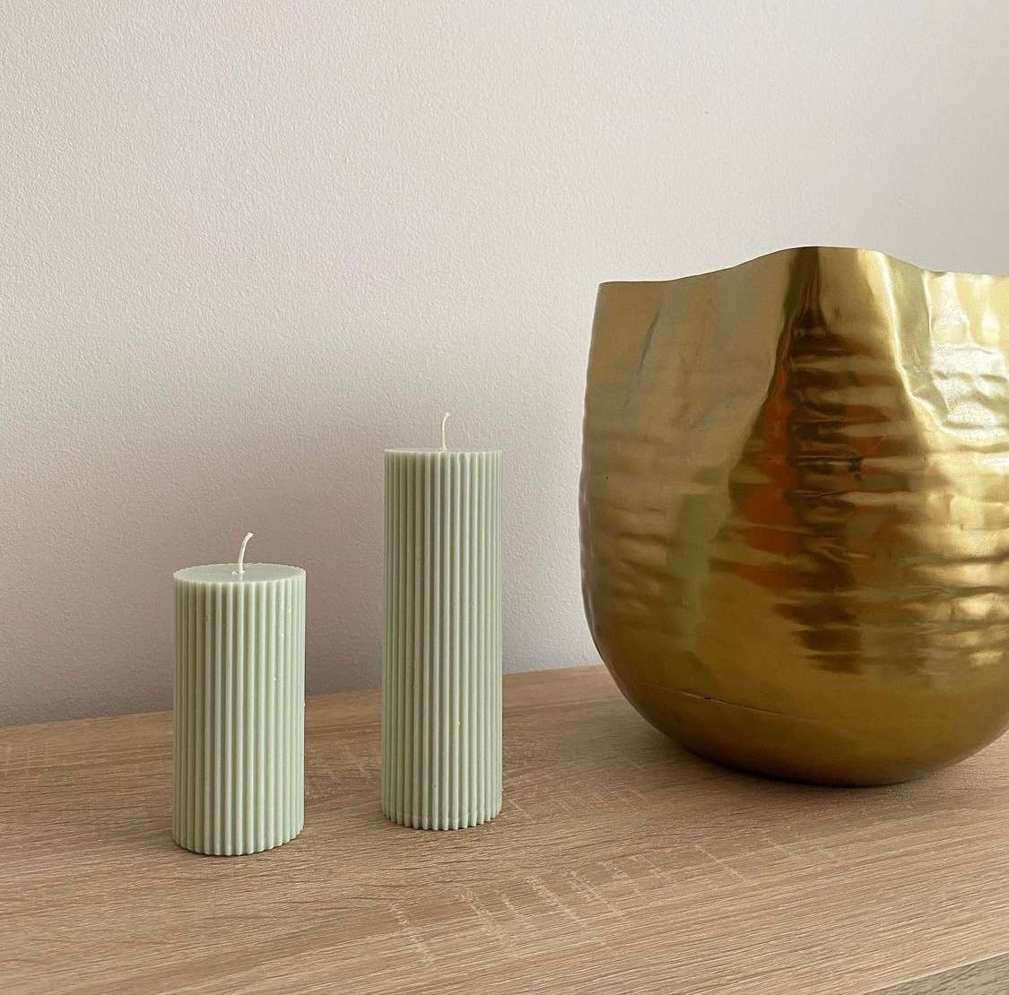 Medium Ribbed Pillar Candle. Vegan, soy, small batch. Weddin: Vanilla