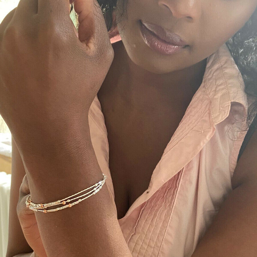 Lisa Angel layered beaded silver and rose gold chain bracelet