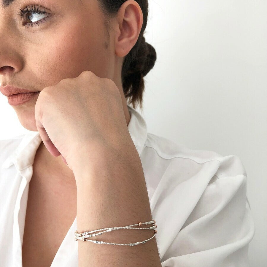 Lisa Angel layered beaded silver and rose gold chain bracelet