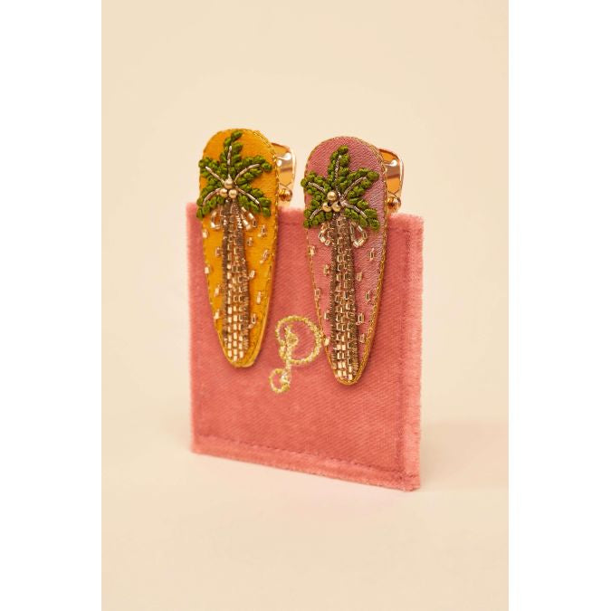 Powder: Jewelled Hair Clips (Set of 2) - Palm Trees