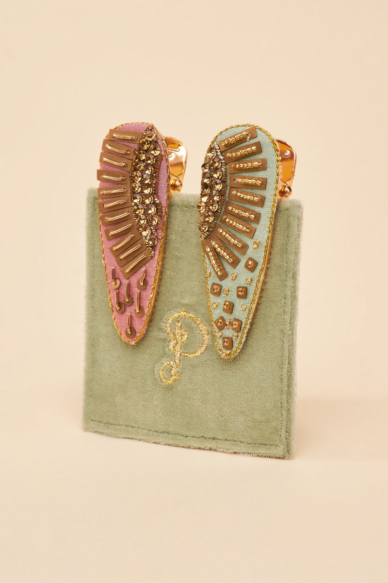 Powder: Jewelled Hair Clips (Set of 2) - Pastel Sunrise