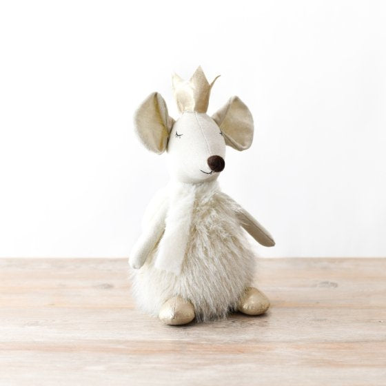 FABRIC MOUSE W/ GOLD CROWN, 23CM