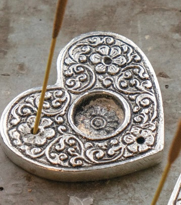 Metal Embossed Heart Shaped Incense Holder