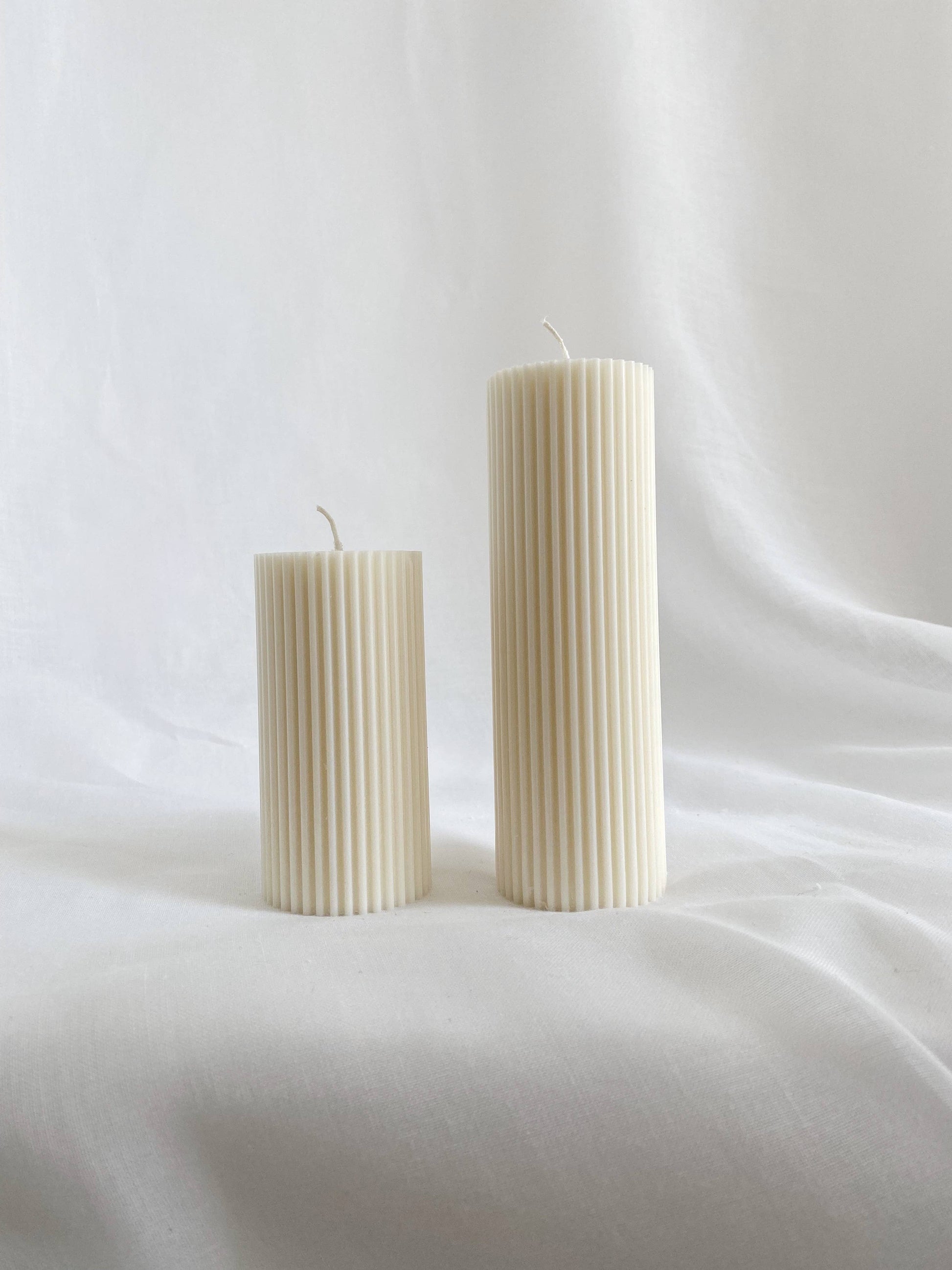 Medium Ribbed Pillar Candle. Vegan, soy, small batch. Weddin: Stone
