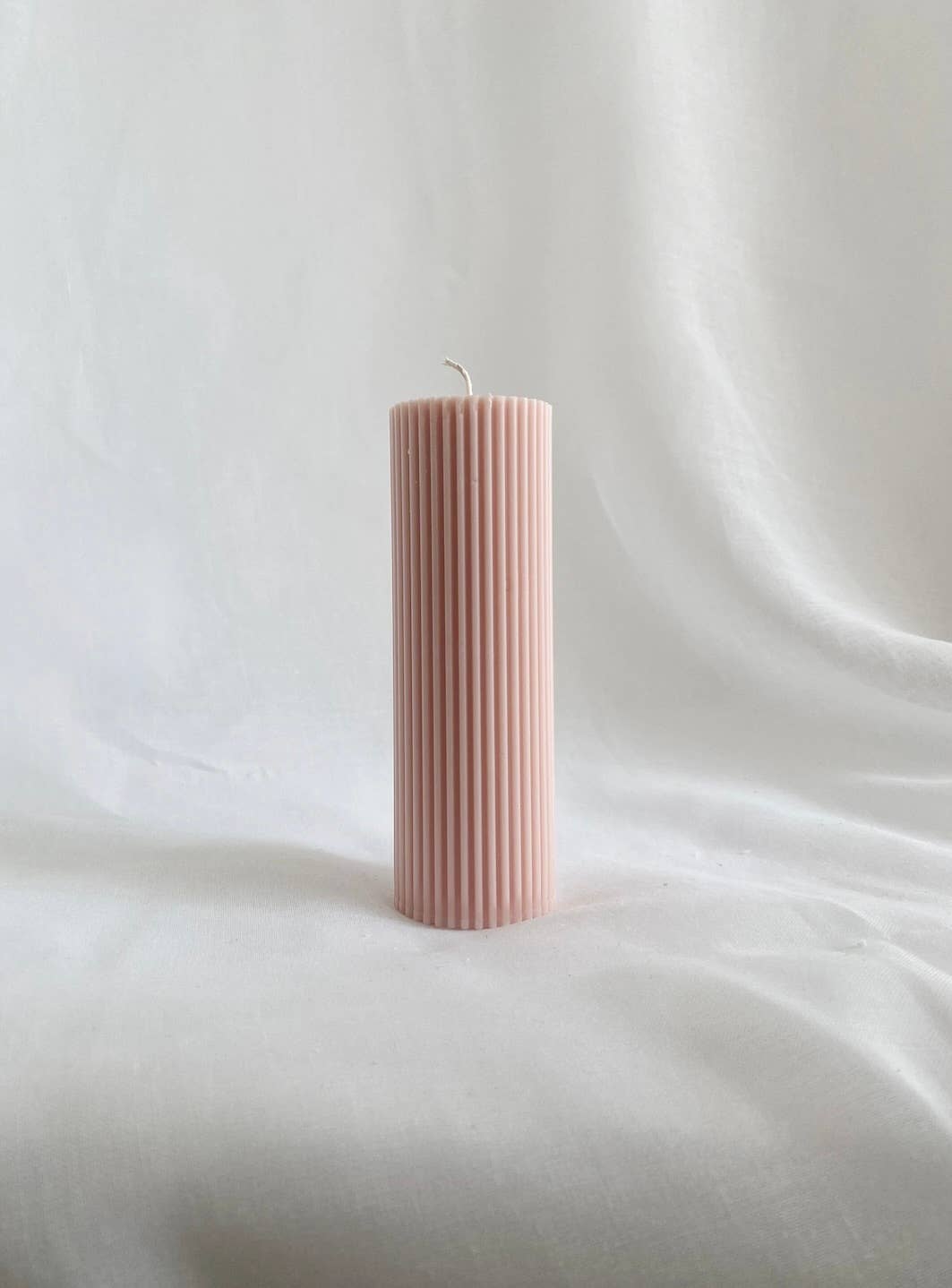 Medium Ribbed Pillar Candle. Vegan, soy, small batch. Weddin: Stone