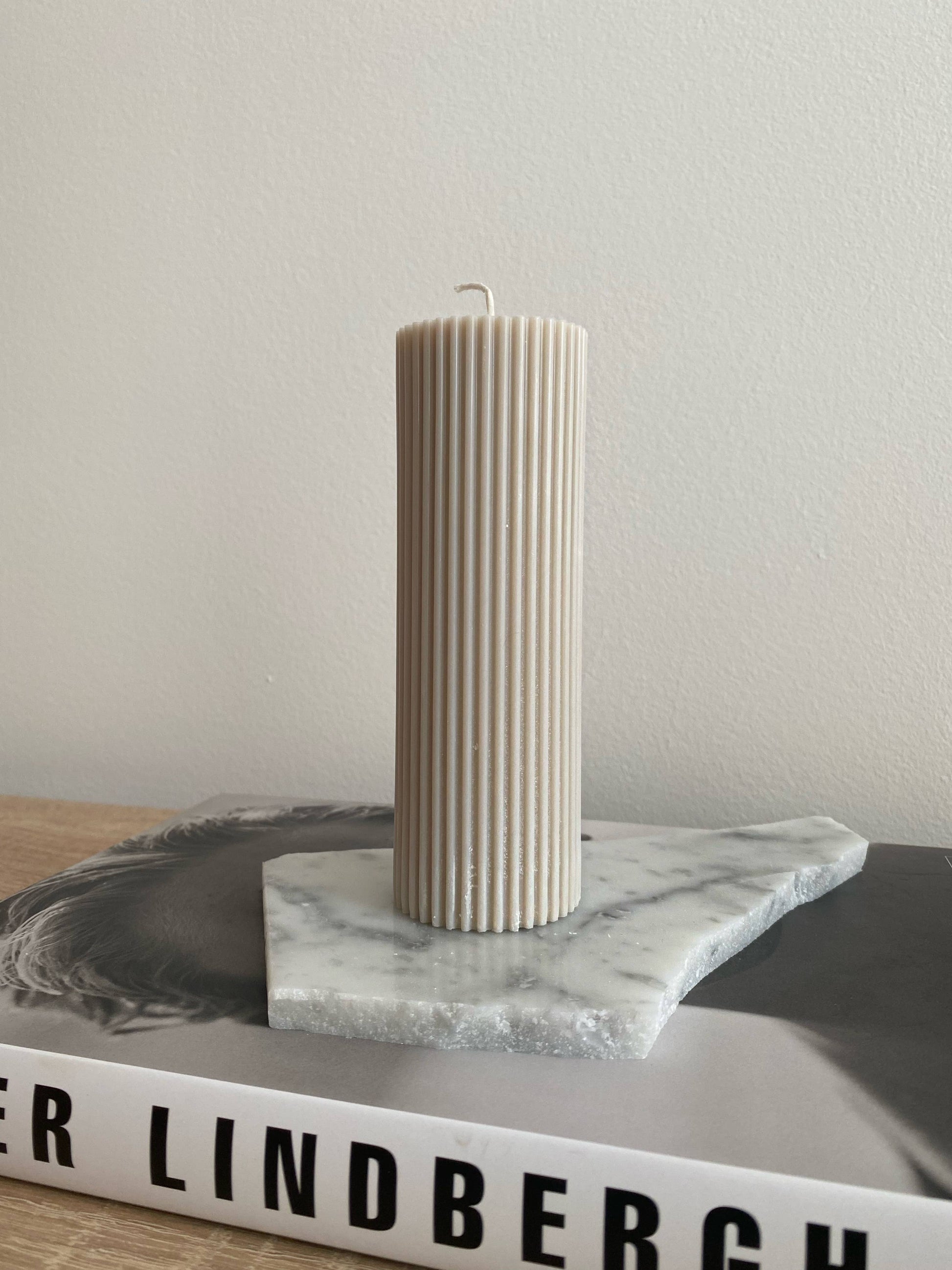 Medium Ribbed Pillar Candle. Vegan, soy, small batch. Weddin: Vanilla