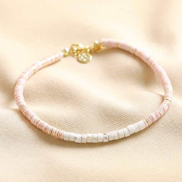Light Pink & Gold Heishi Anklet