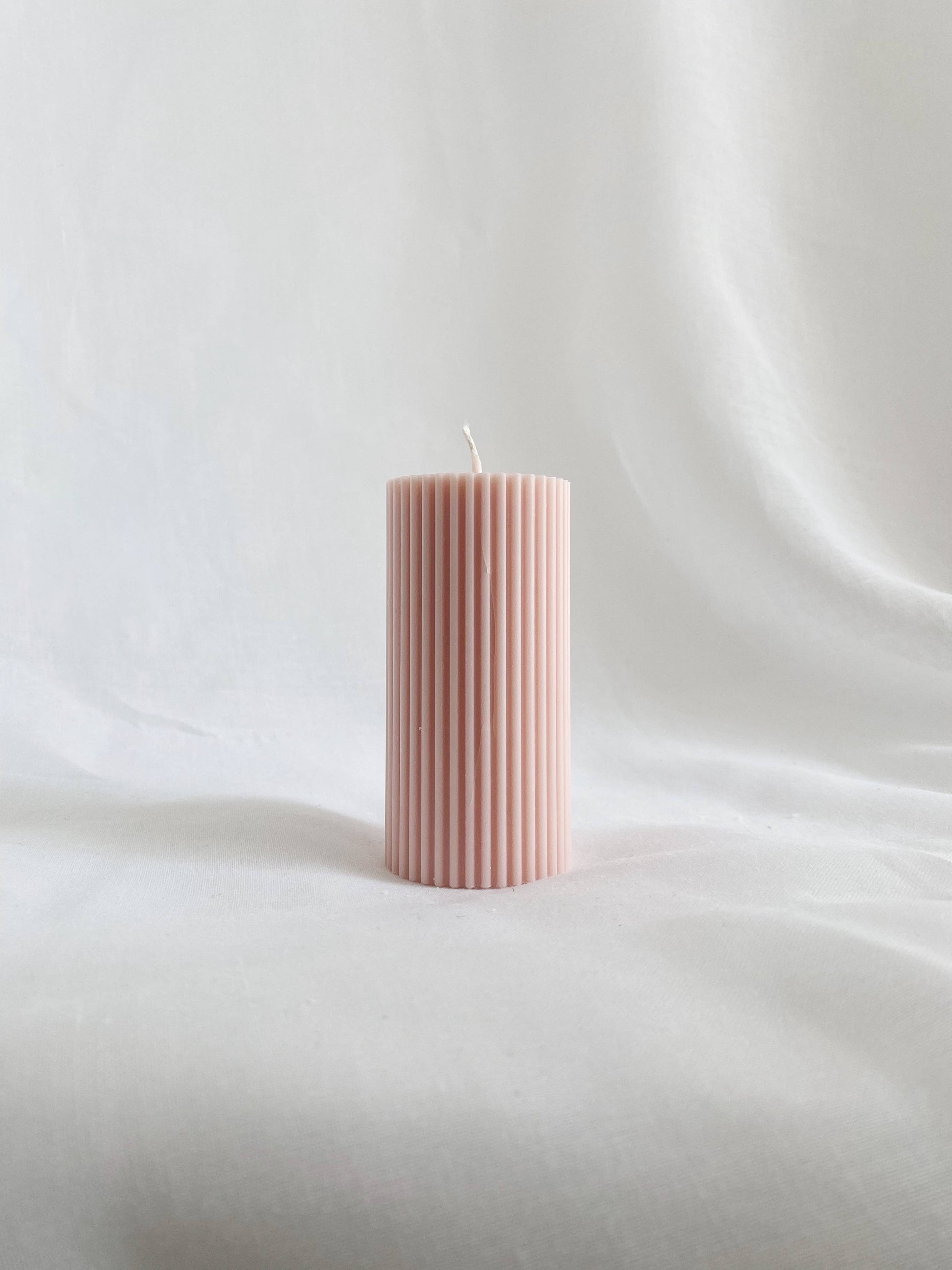 Small Ribbed Pillar Candle. Vegan, soy, small batch. Weddin: Blush Pink