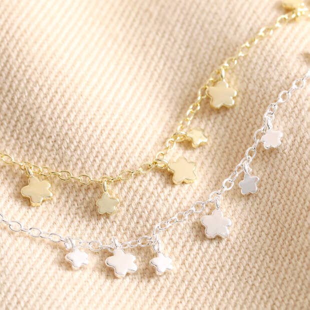 Dainty Flower Charm Anklet in Silver