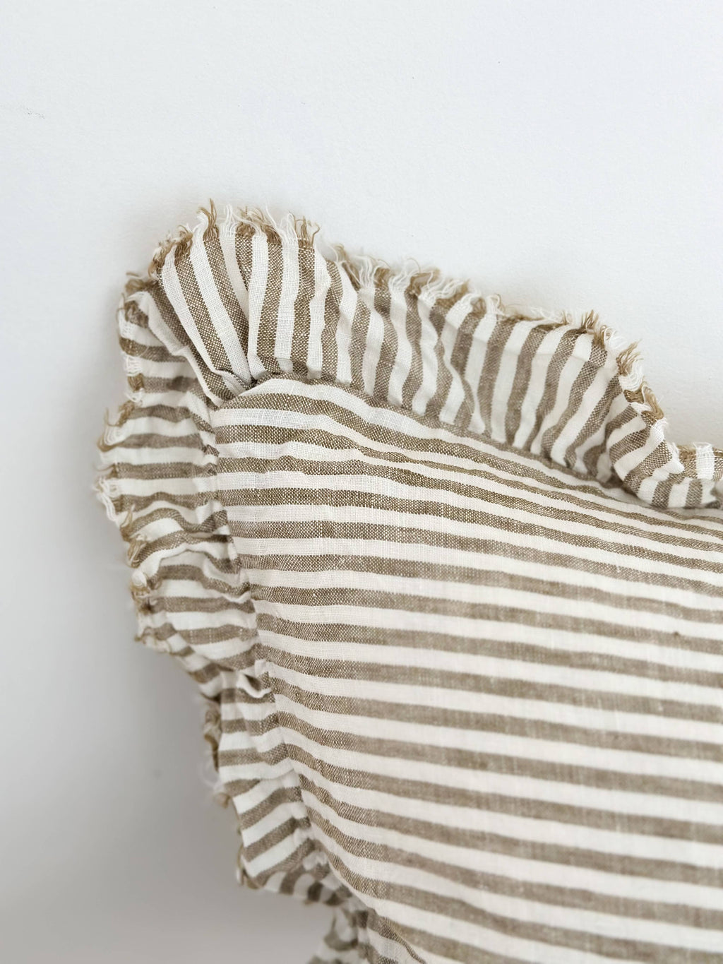 Hallie Ruffled Linen Cushion Cover  50x30 – Olive Stripe