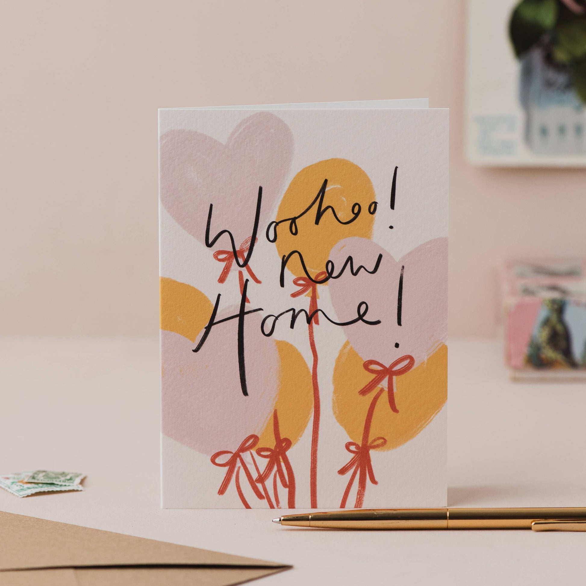 'Woohoo! New Home!' Housewarming Card with Hand Lettering: Cellophane