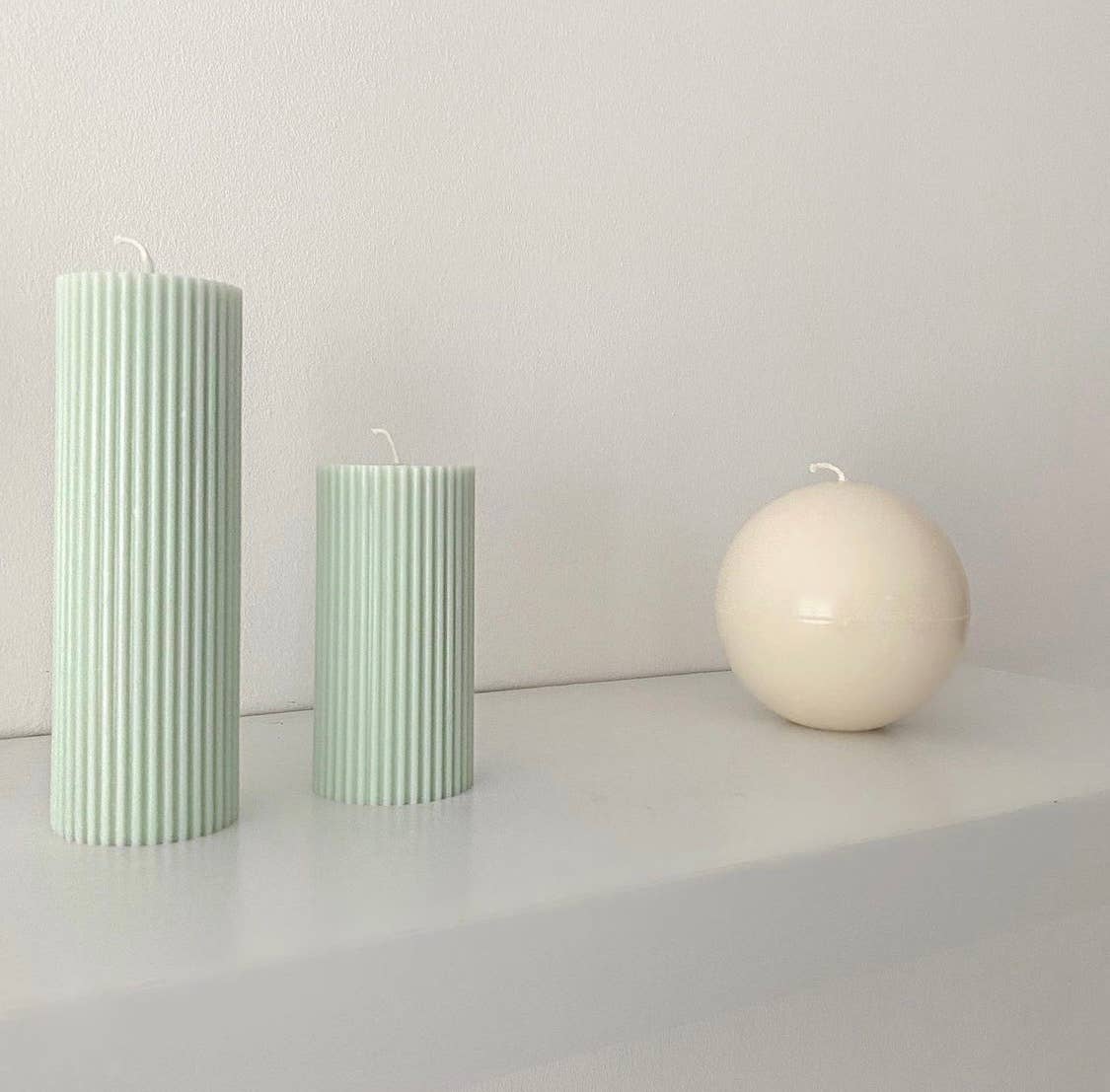 Small Ribbed Pillar Candle. Vegan, soy, small batch. Weddin: Blush Pink