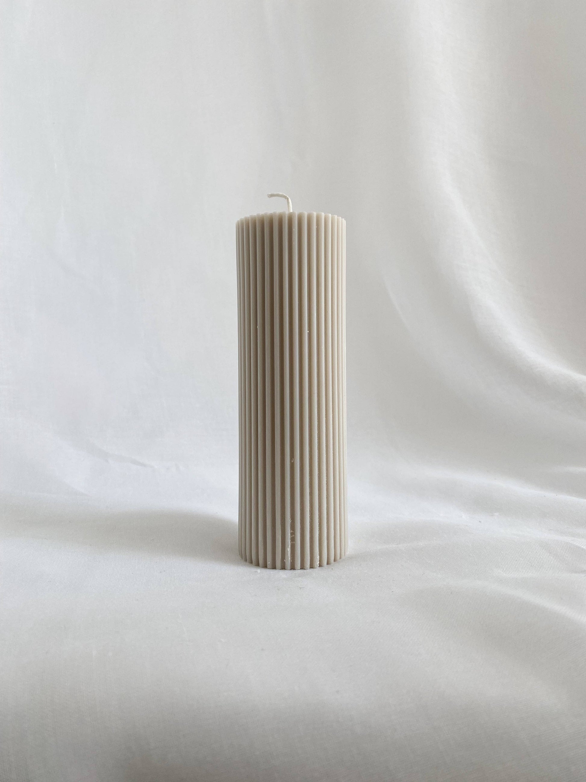 Medium Ribbed Pillar Candle. Vegan, soy, small batch. Weddin: Stone
