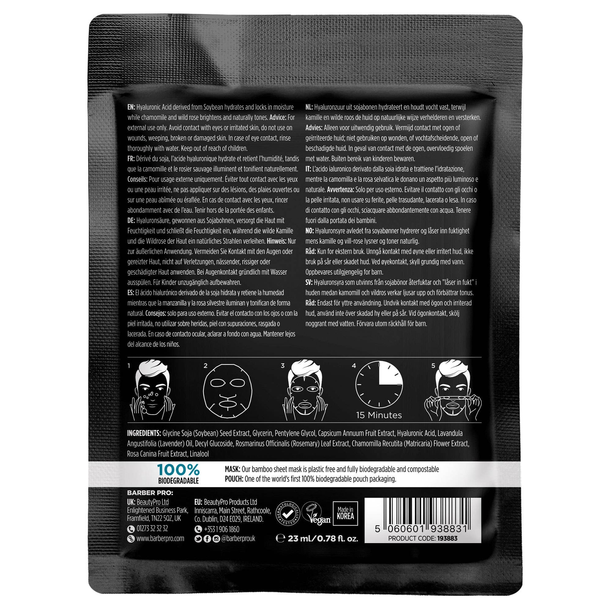 BARBER PRO HYDRATING Face Sheet Mask - 100% Biodegradable