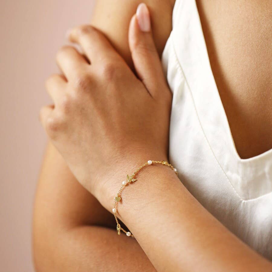 Bee Pearl Butterfly and Heart Charm Bracelet