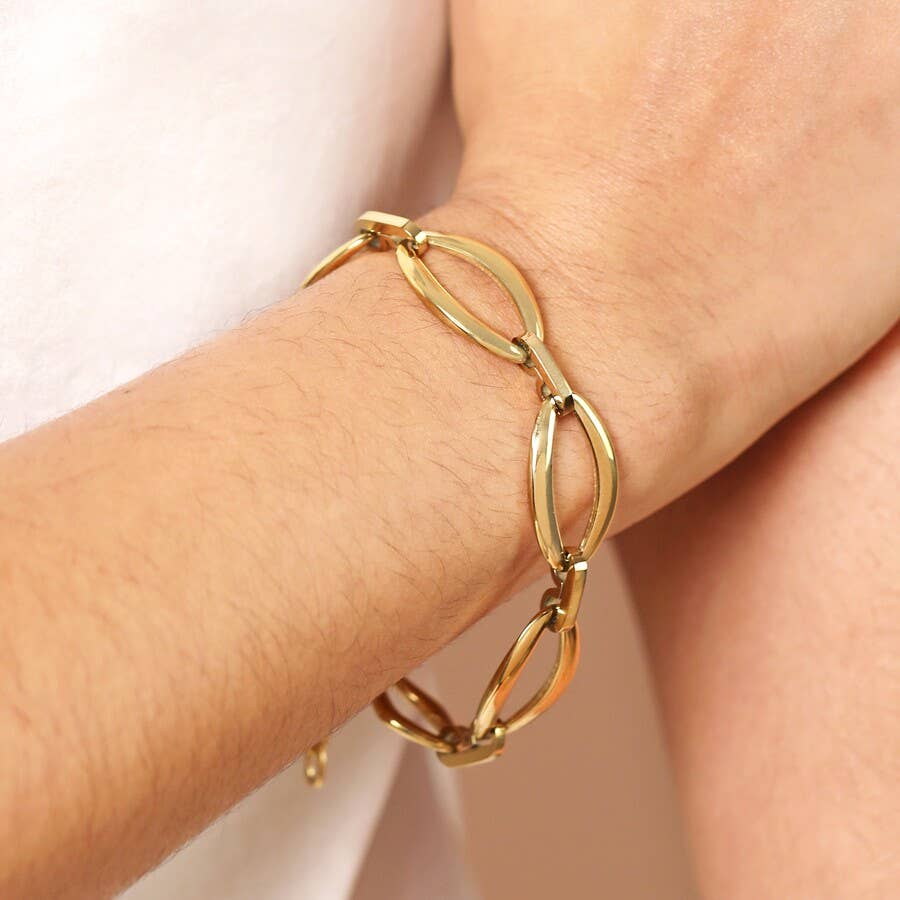 Stainless Steel Large Marquise Link Chain Bracelet in Gold