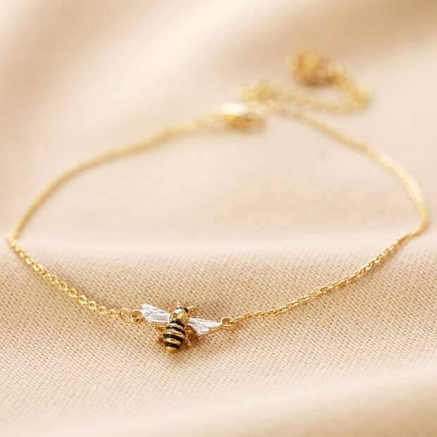 Enamel Bee Anklet With Peach Daisy