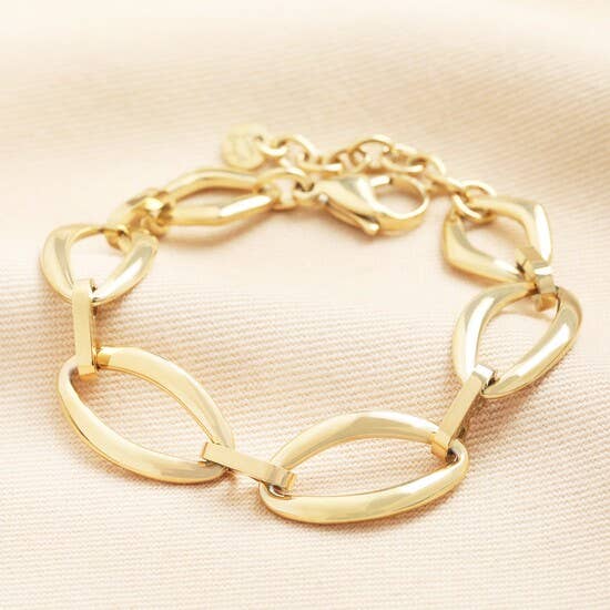Stainless Steel Large Marquise Link Chain Bracelet in Gold