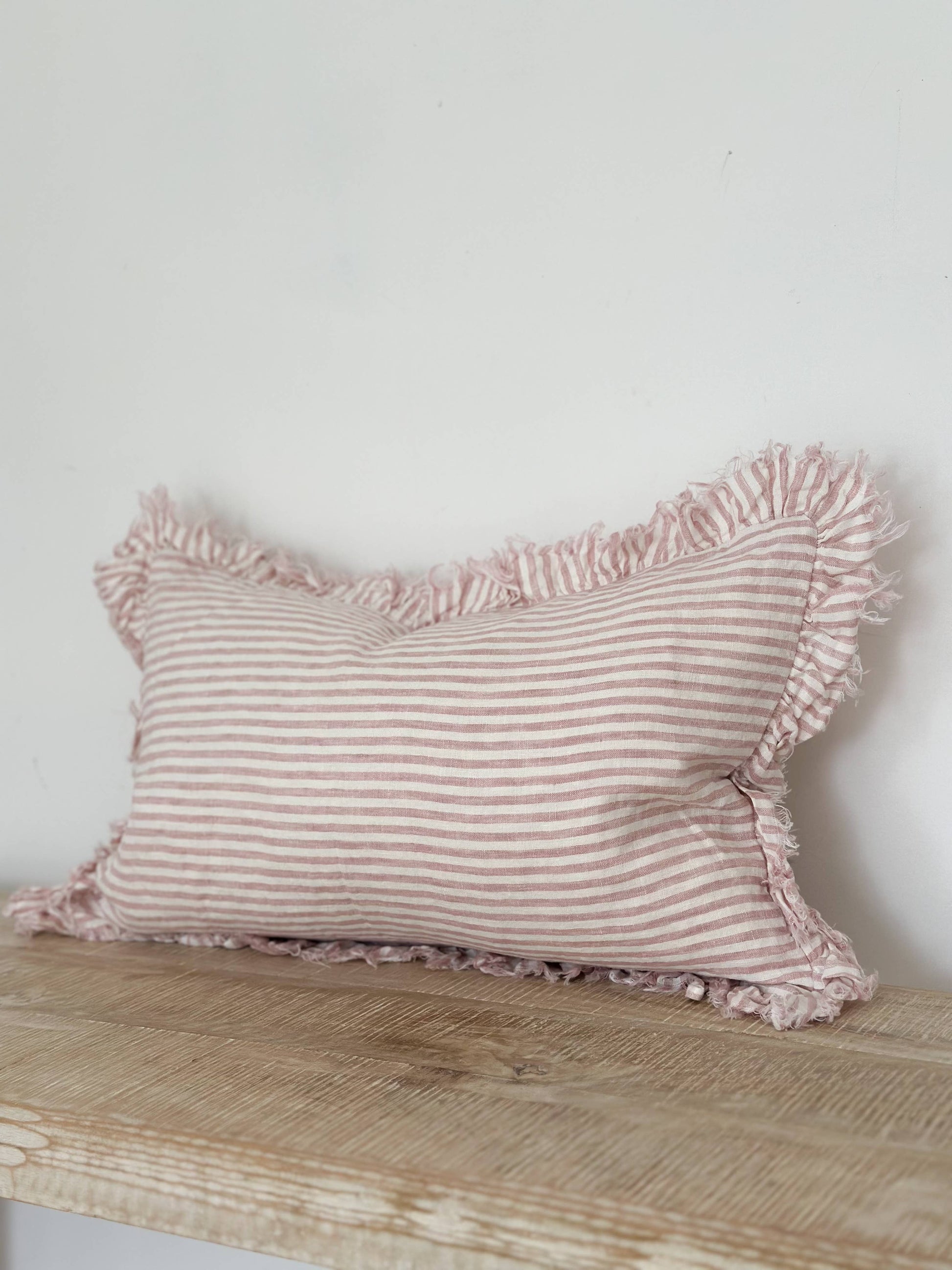Hallie Ruffled Linen Cushion Cover 50x30 – Pink Stripe