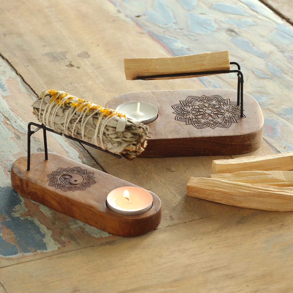 Palo Santo Heaters: Small Palo Santo Heater - Teak Wood - Yin & Yang Design