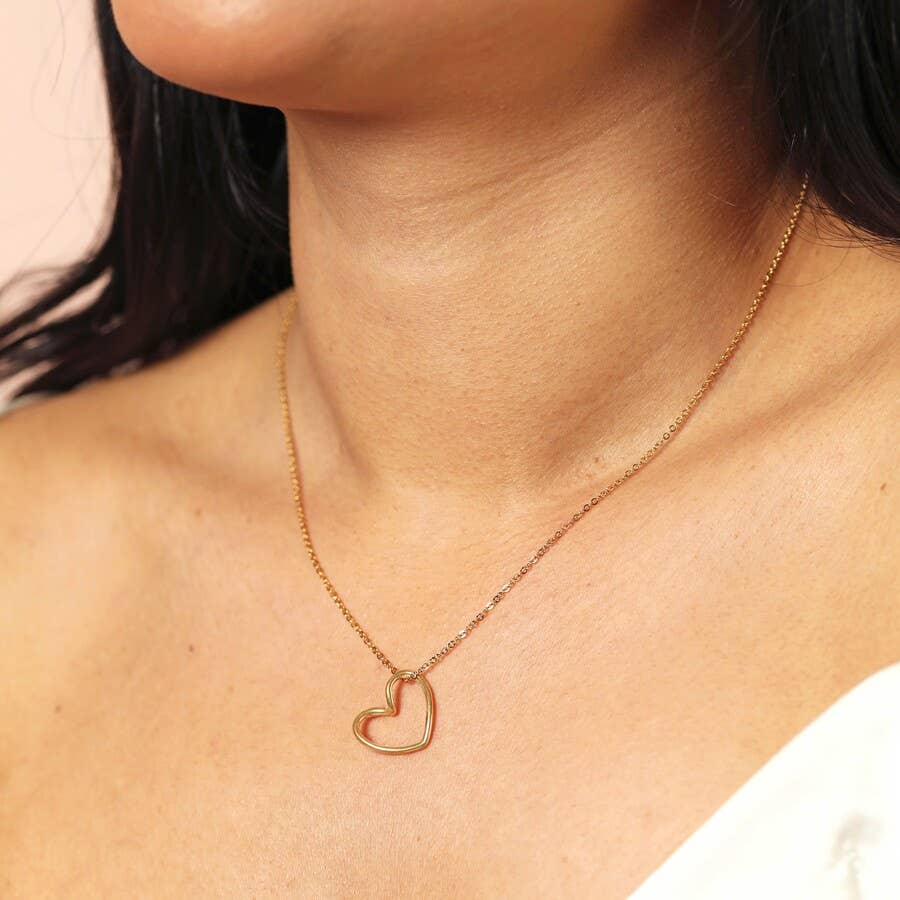 Stainless Steel Heart Outline Pendant Necklace Gold