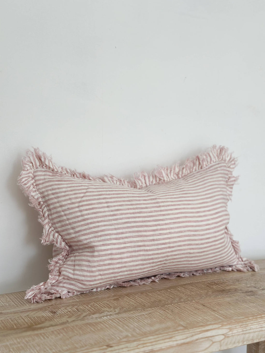 Hallie Ruffled Linen Cushion Cover 50x30 – Pink Stripe