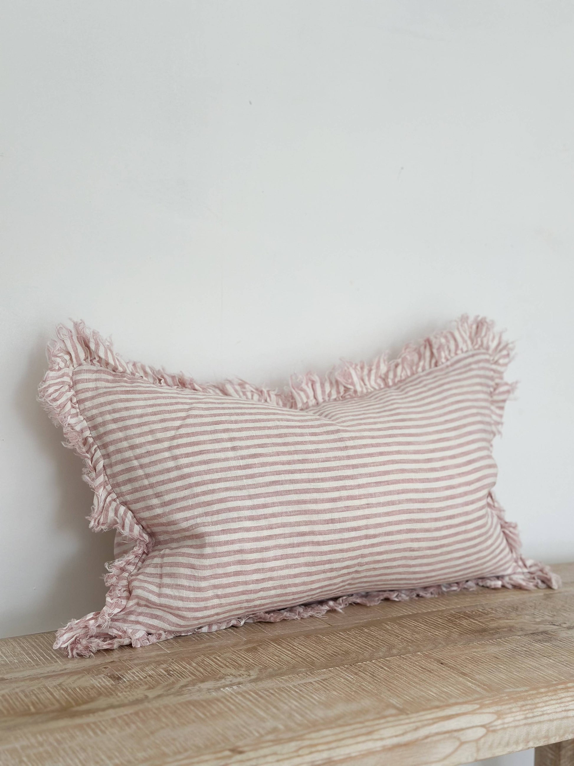 Hallie Ruffled Linen Cushion Cover 50x30 – Pink Stripe