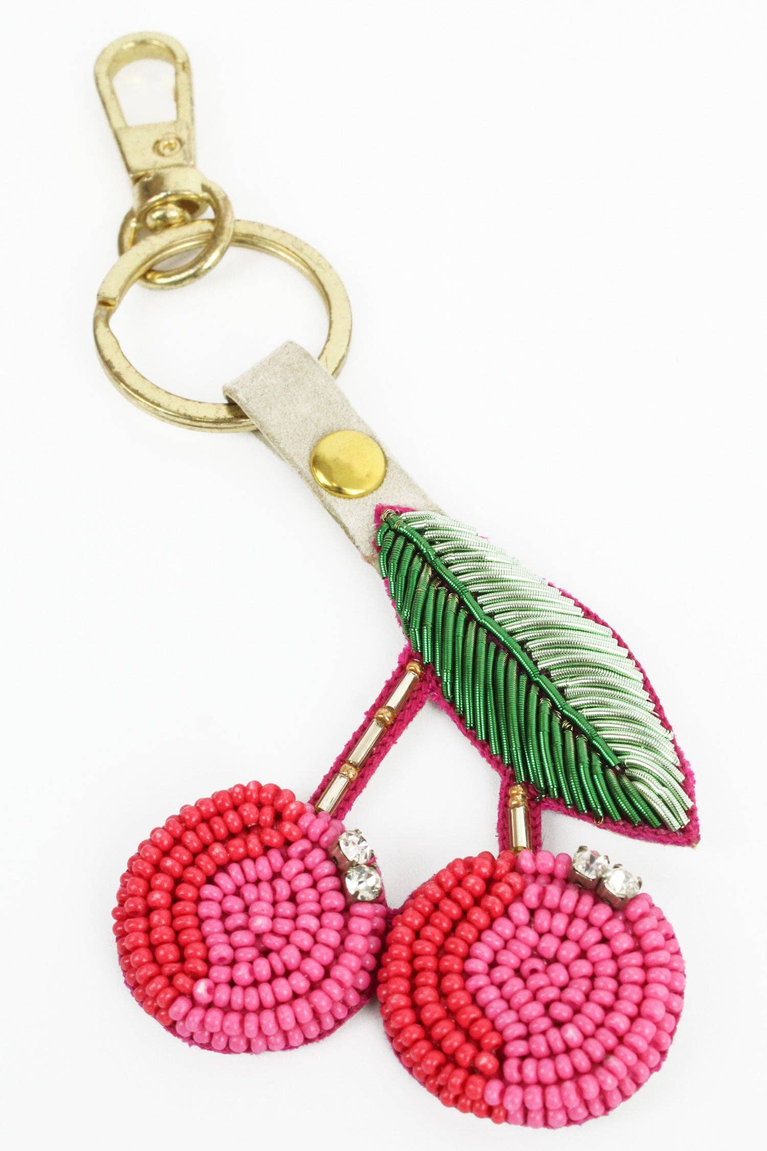 BEADED PINK & RED CHERRY KEYRING
