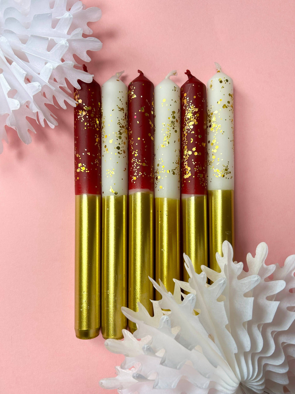 PLUM PUDDING AND ANGEL WINGS MIX Dip Dye Dinner Candle set: Set of 6