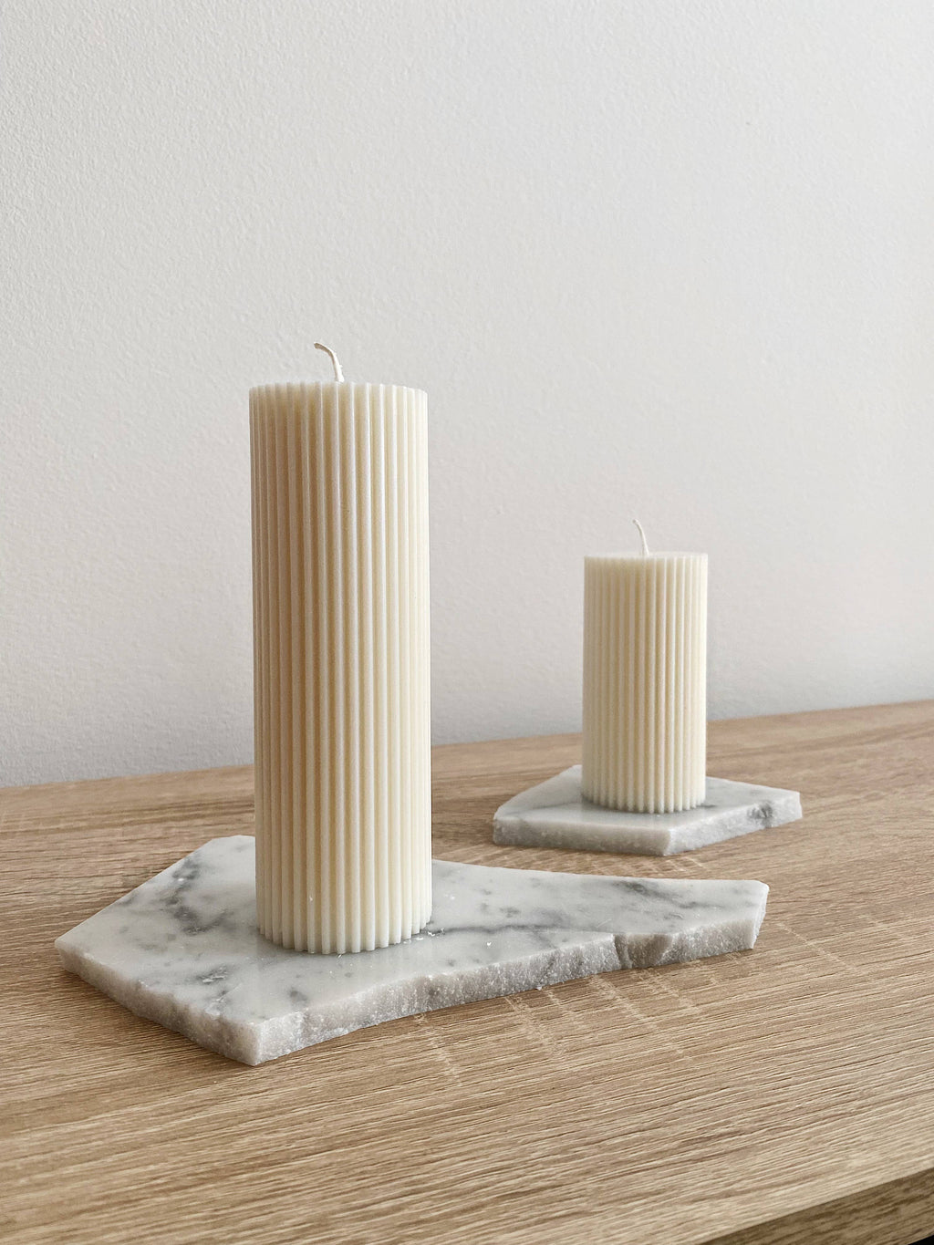 Medium Ribbed Pillar Candle. Vegan, soy, small batch. Weddin: Stone