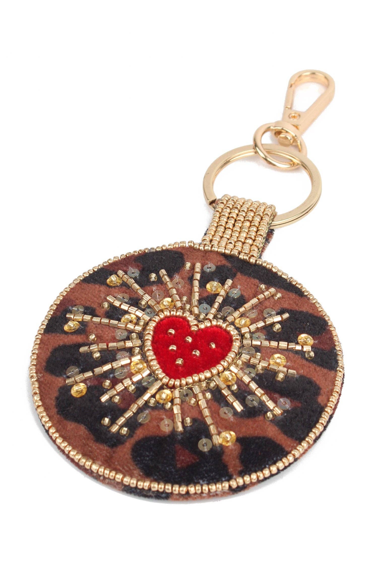 LEOPARD HEART ROUND KEYRING/BAG CHARM
