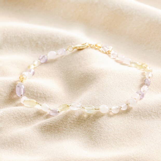 Pastel Semi-Precious Stone Beaded Anklet in Gold