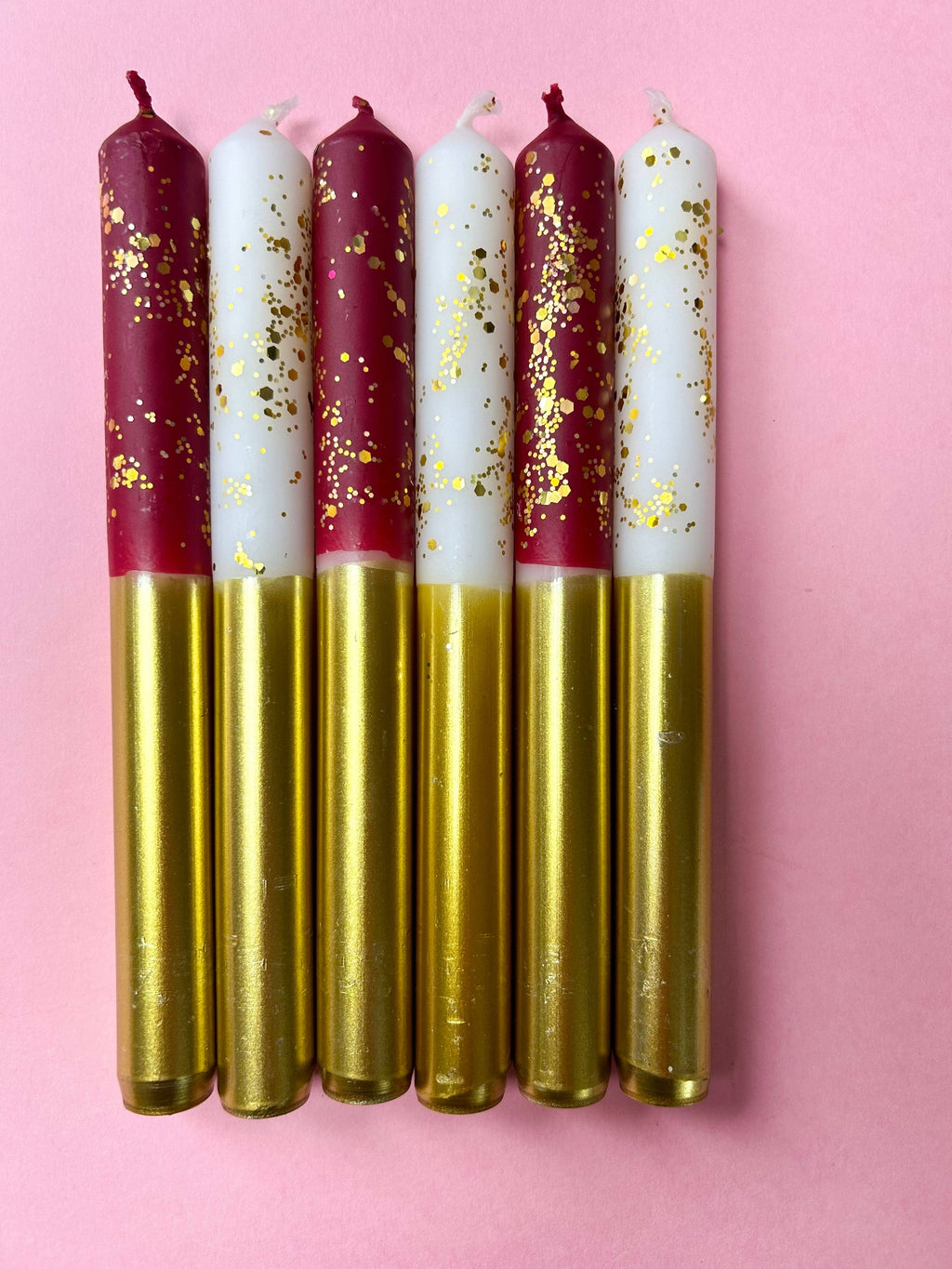 PLUM PUDDING AND ANGEL WINGS MIX Dip Dye Dinner Candle set: Set of 6