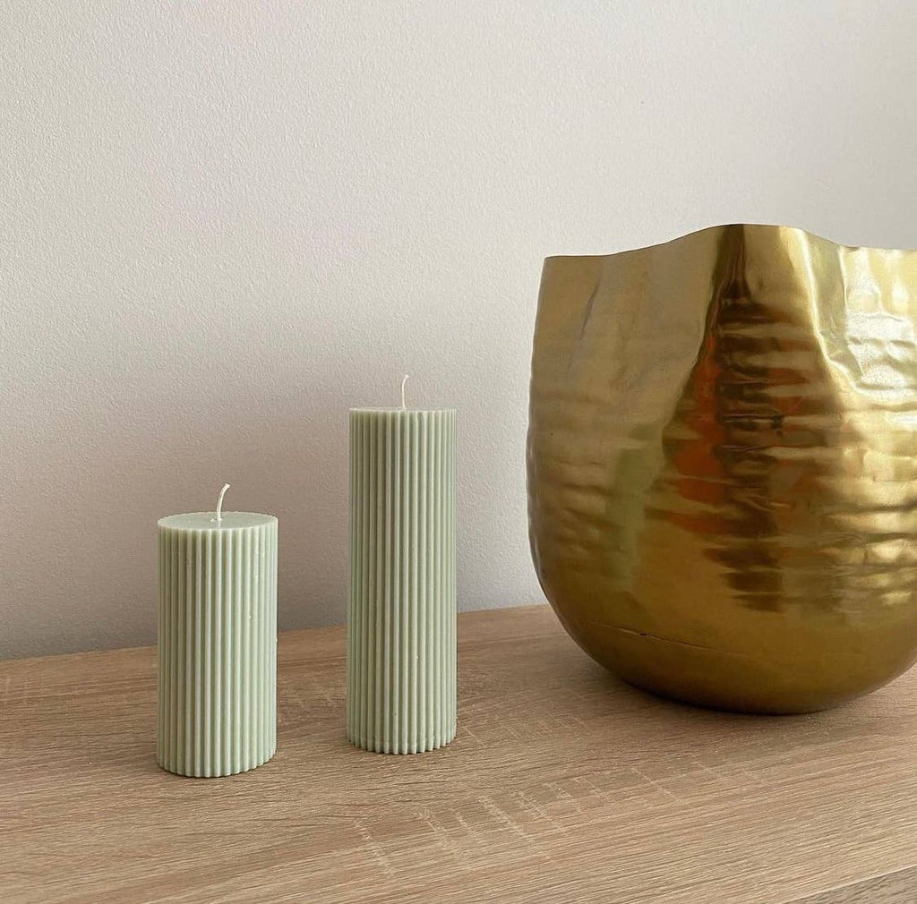 Medium Ribbed Pillar Candle. Vegan, soy, small batch. Weddin: Vanilla