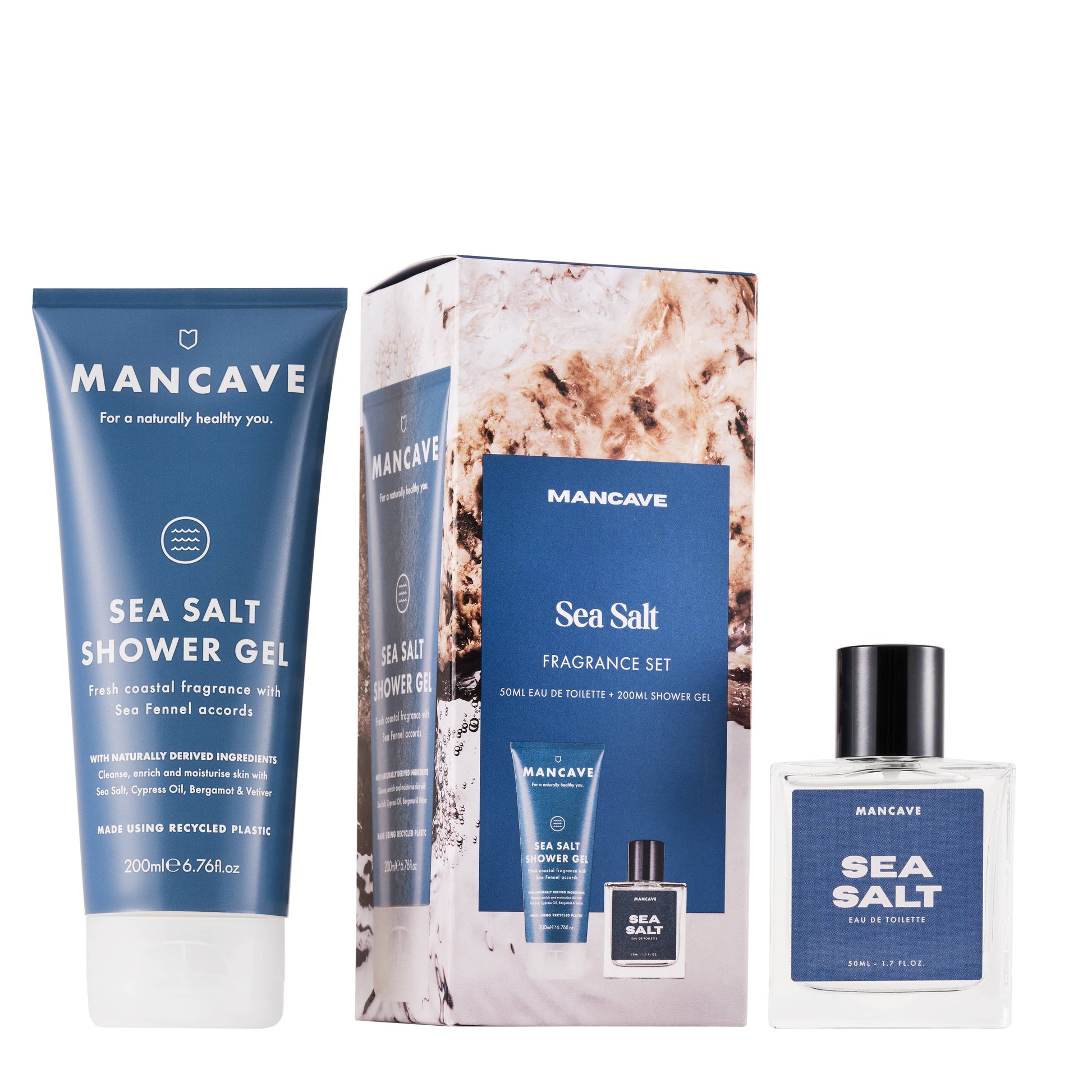 Mens Gift Set | Sea Salt Scent | 200ml Shower Gel & 50ml Fragrance Spray | Gift for him