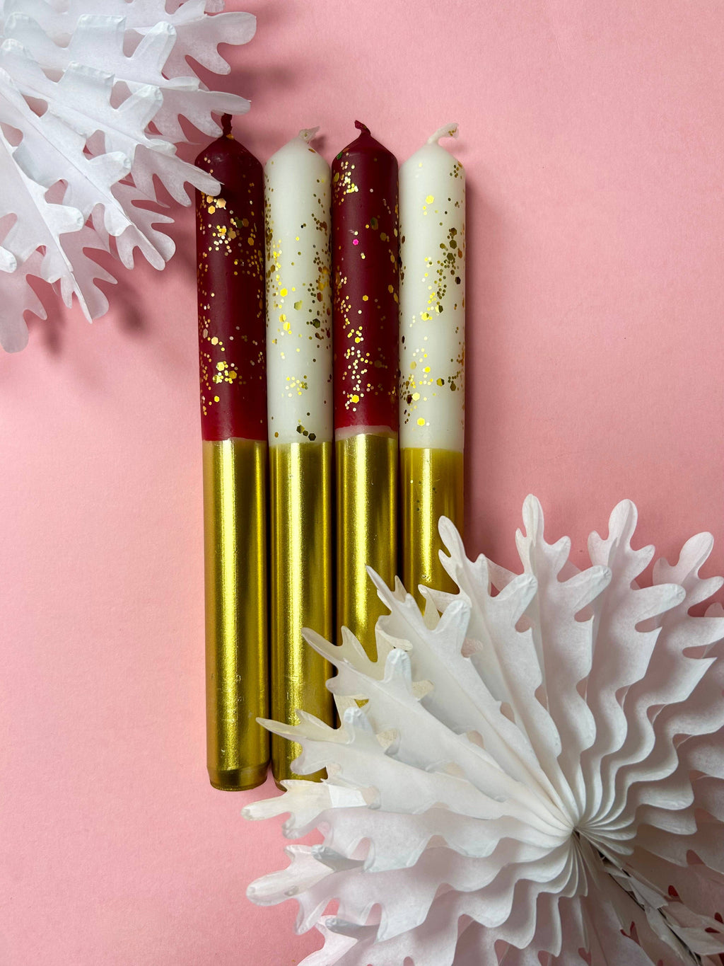 PLUM PUDDING AND ANGEL WINGS MIX Dip Dye Dinner Candle set: Set of 6