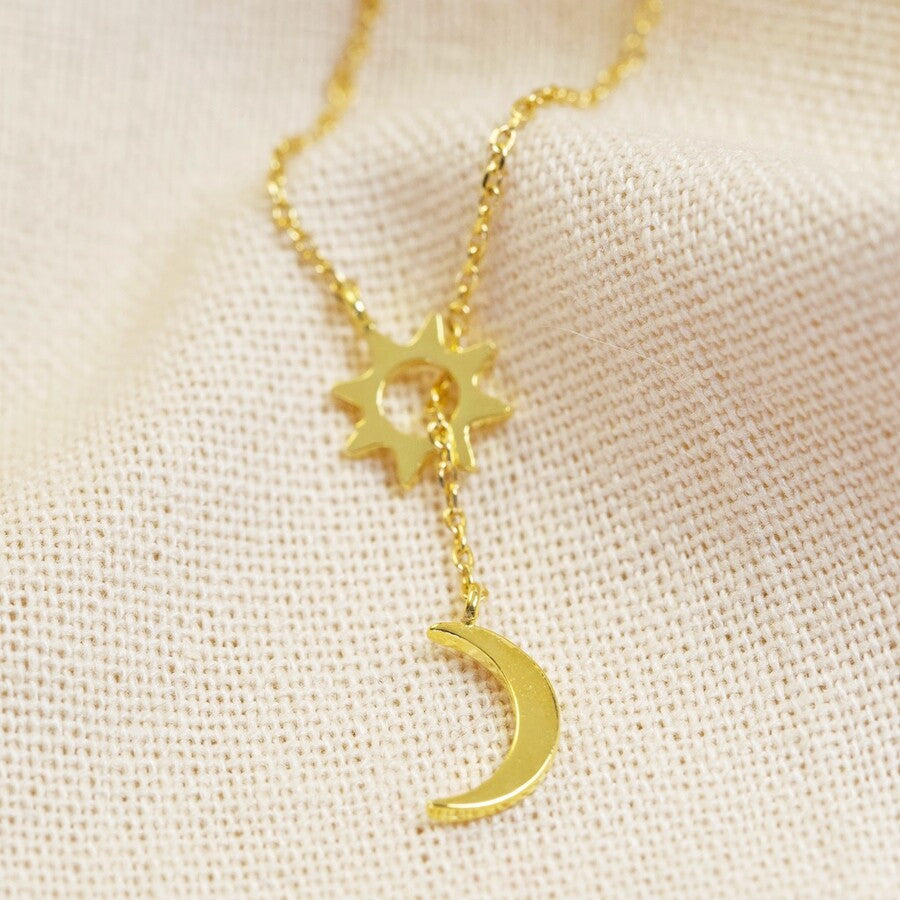 lisa angel gold sun and moon lariat necklace