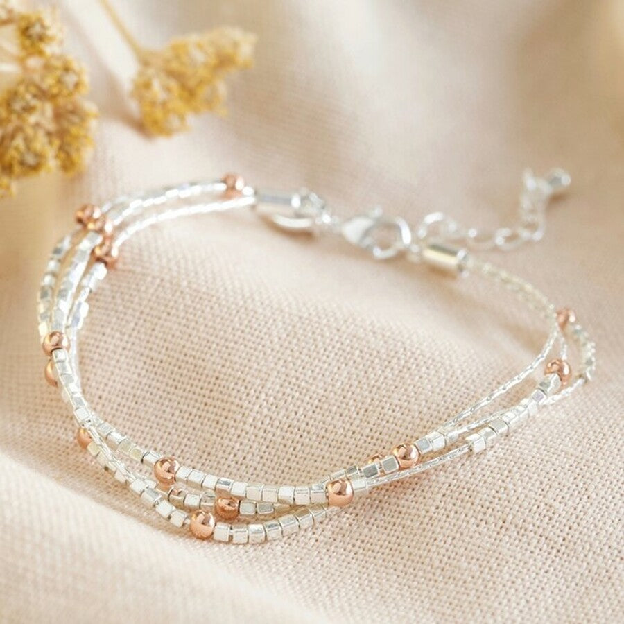 Lisa Angel layered beaded silver and rose gold chain bracelet