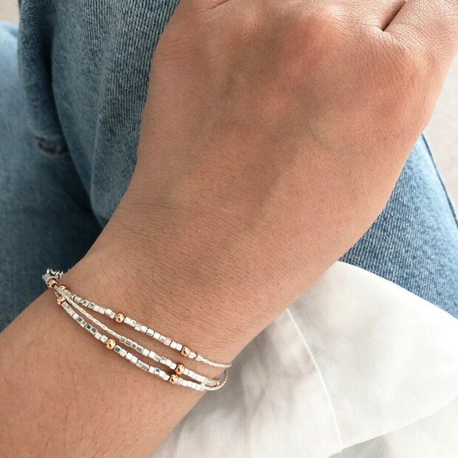 Lisa Angel layered beaded silver and rose gold chain bracelet