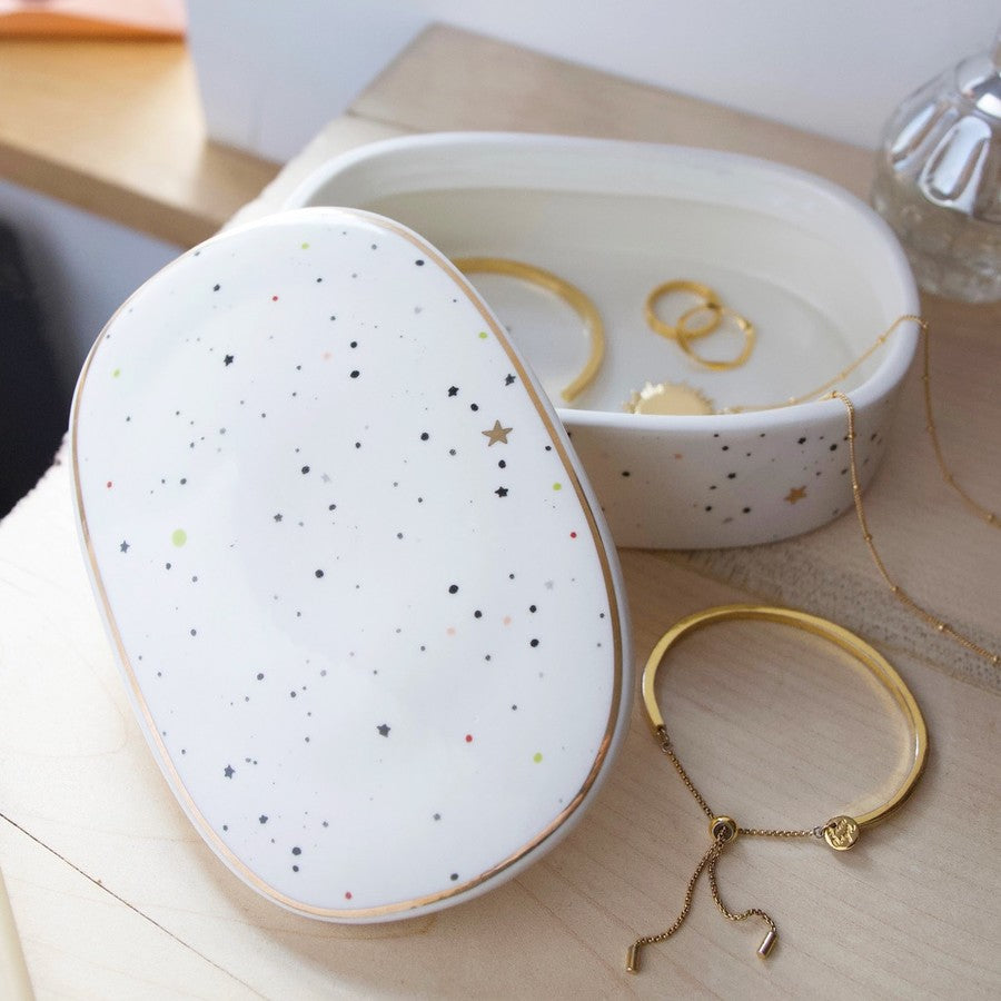 Speckled Stars Oval Trinket Box