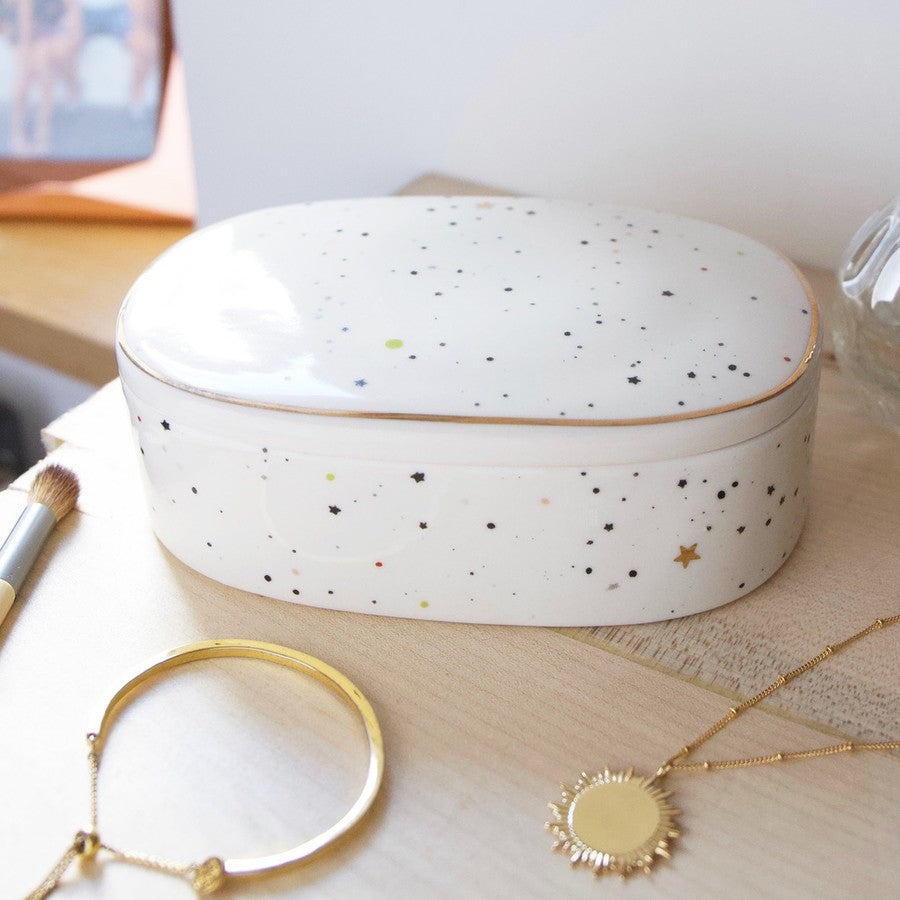 Speckled Stars Oval Trinket Box