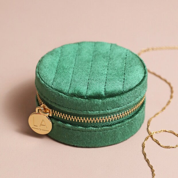 Lisa Angel- Quilted Velvet Mini Round travel jewellery case