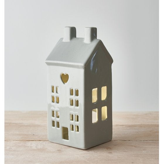 DAINTY WHITE HOUSE T-LIGHT HOLDER, 21CM
