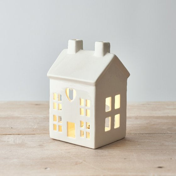 DAINTY WHITE HOUSE T-LIGHT HOLDER, 15CM