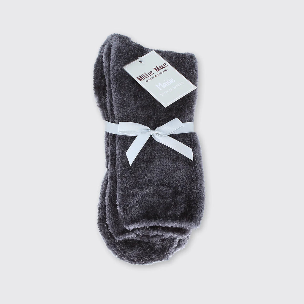 Ladies Velvet Socks- Grey