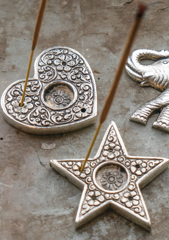 Metal Embossed Heart Shaped Incense Holder