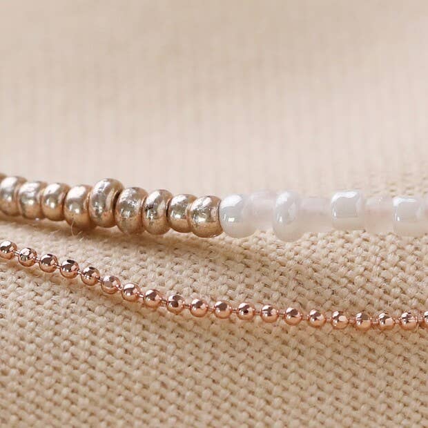 Layered Beaded Anklet in Grey and Rose Gold
