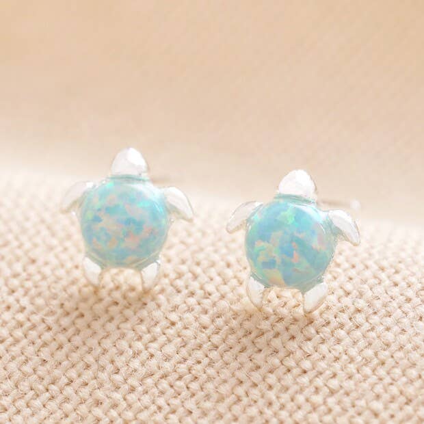 Green Opal Turtle Stud Earrings: Gold