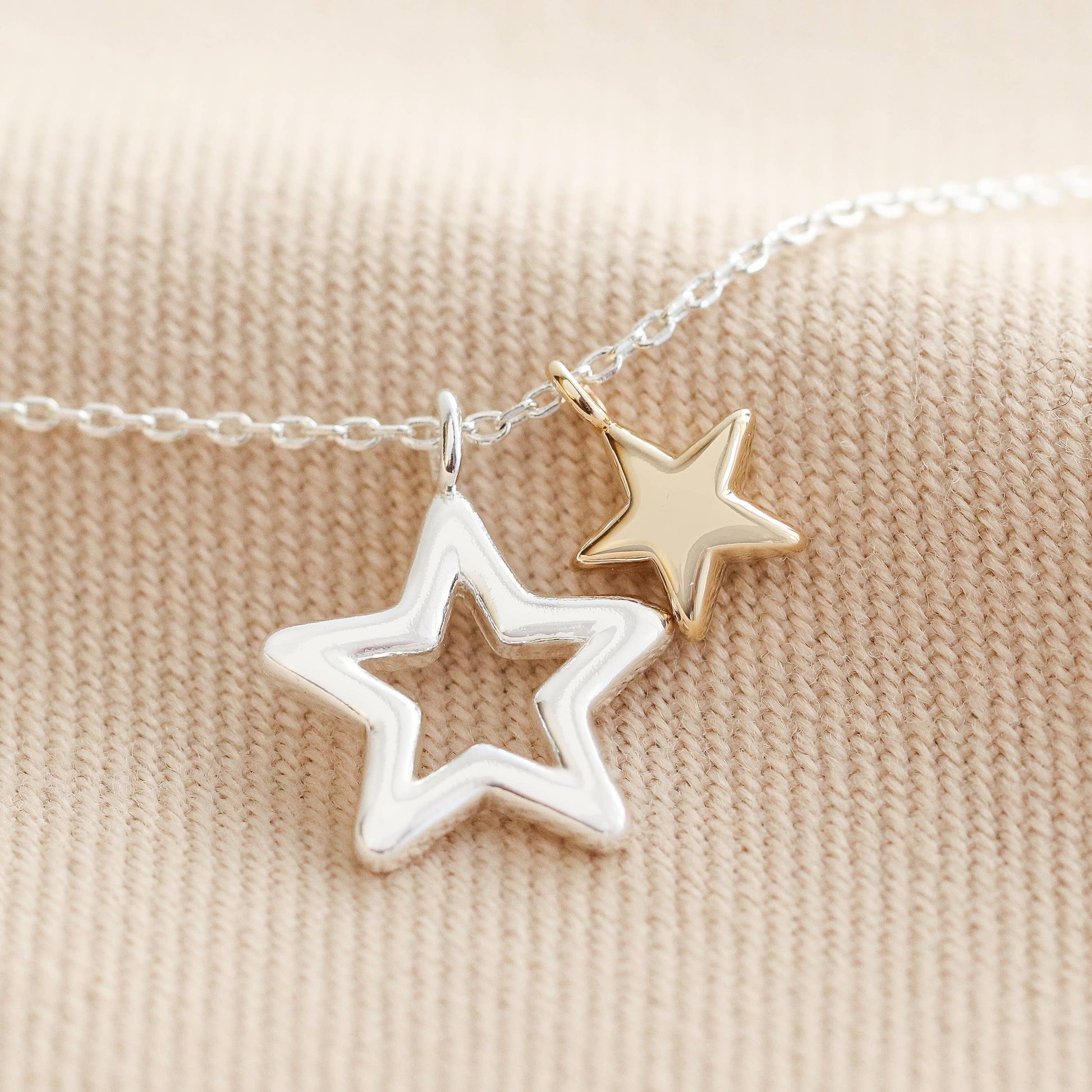 Double Star Necklace in silver and Gold